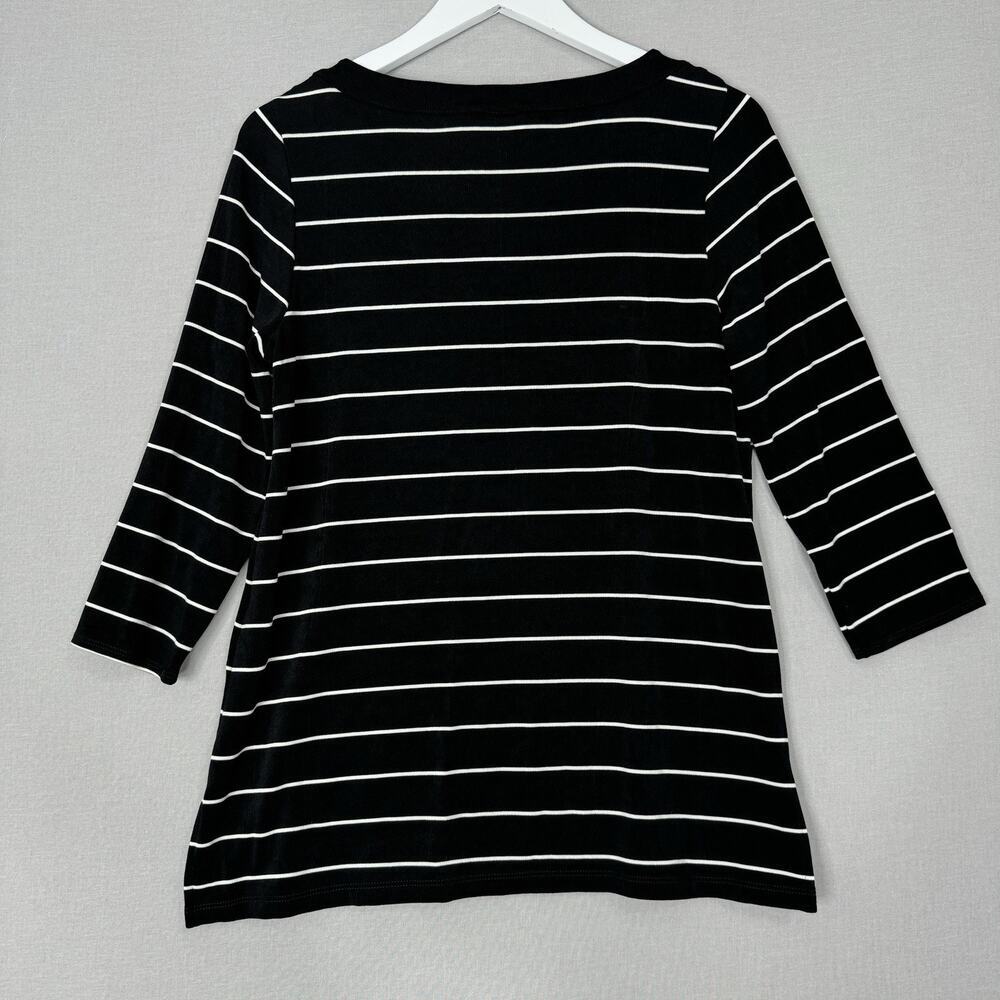 Chico's Womens Top 8/10 Black Striped Travelers Prep Old Money Nautical Knit - Picture 9 of 12